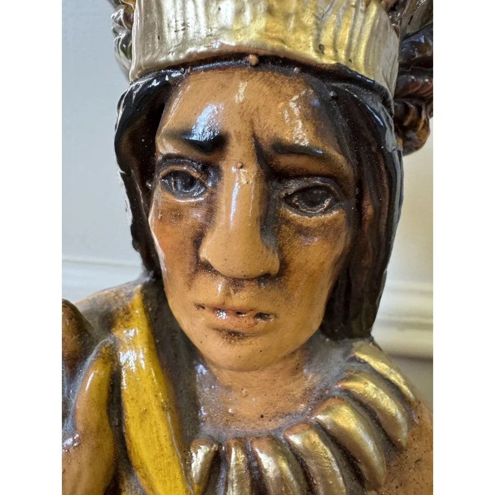 Vintage Chalkware Cigar Store Indian/Native American Warrior And Maiden 21